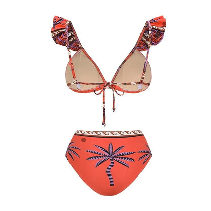 Damen - Push-Up Bikini mit hoher Taille - Retro Print Bademode - Sommer