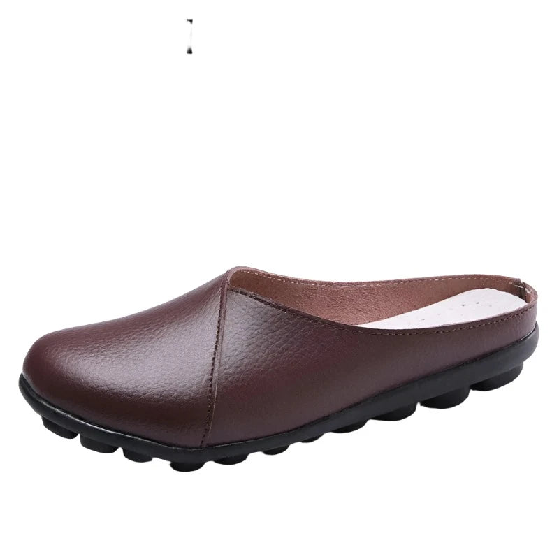 Damen-Slipper- offener Rücken- flacher Slipper- Spaltleder- Sommer