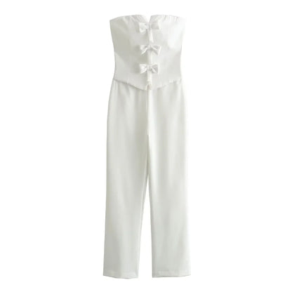 Damen - Jumpsuit - Lässig trägerlos BH Schleife - Slim Fit - Sommer