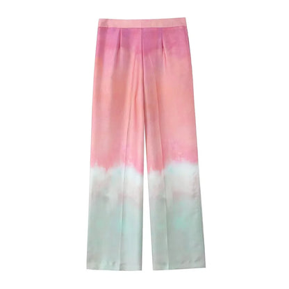 Damen - Outfit-Sets - Polyester - Langarm - High Waist Pants - Tie Dye - Sommer