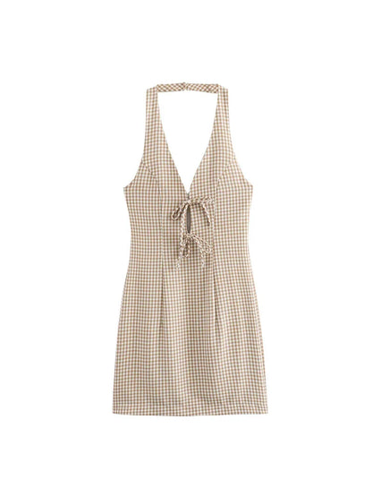 Damen-Kleid-Ärmellos-Plait-Petit-Schleife-Sommer