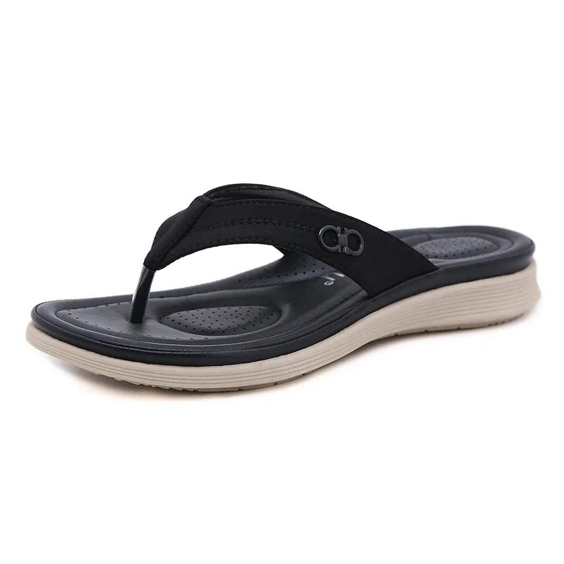 Damen- Hausschuhe- lässig flach Keil Flip Flops- Gummi- Sommer