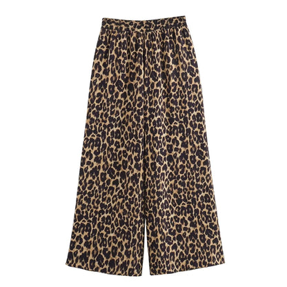 Damen-Outfit-Set-einer Schulter-Leopard-weite Hose-Sommer