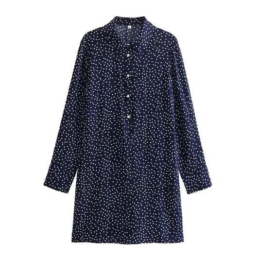 Damen - Kleid - Slim Fit Flip Kragen Lange Ärmel Polka Dot - Sommer