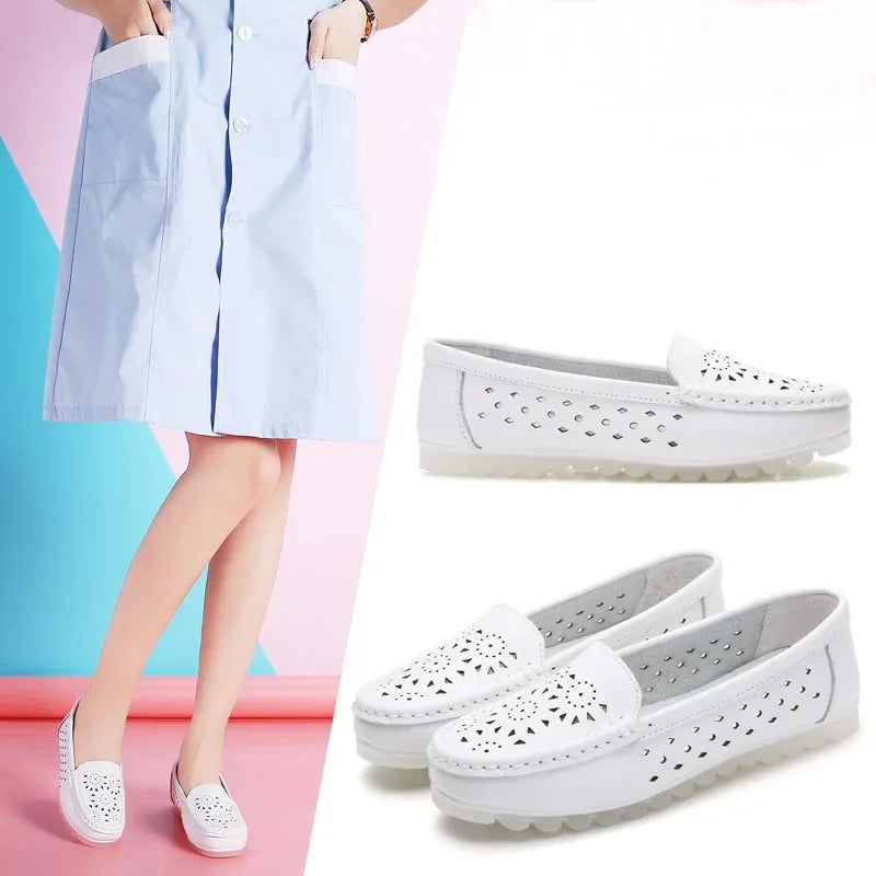 Damen-Schuhe-ausgehöhlt-flache Loafer-slip on-Kunstleder-Sommer