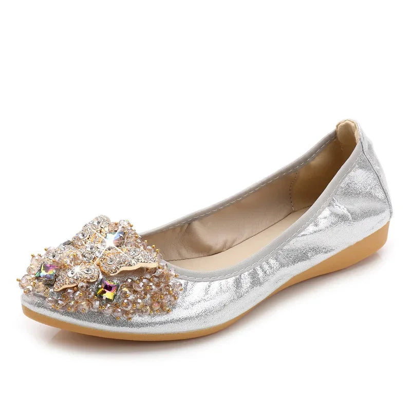 Damen-Sandalen- Strass-Dekor- Slipper- Flach- Echtes Leder- Sommer