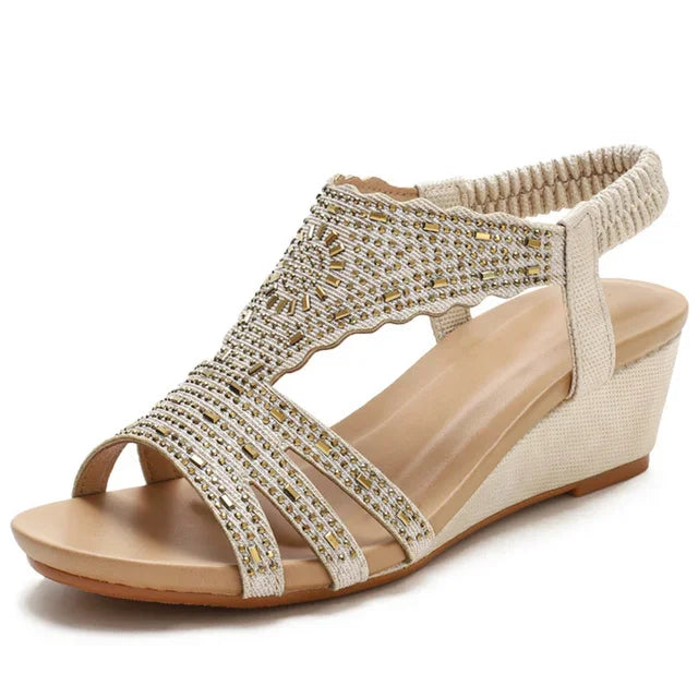 Damen - Sandalen - PU - Wedges - Strass - Riemchen - Sommer