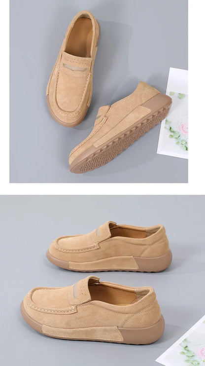 Damen - Schuhe - Rindsveloursleder - Loafer - Runde Spitze - Sommer