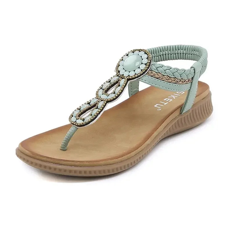 Damen - Sandalen - PU/Gummi - Bohemian Crystal - Flats - Sommer