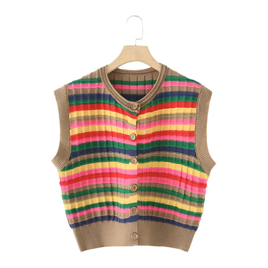 Damen - Fashion Casual Vielseitig Regenbogen Gestreiftes Tank Top - Sommer