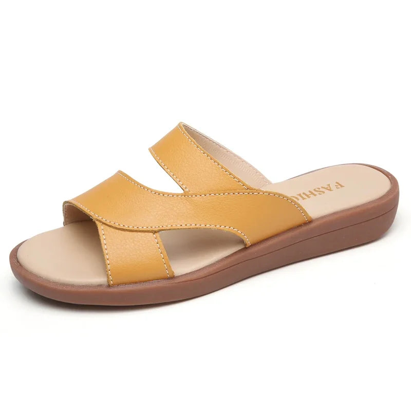 Damen-sandalen-open toe- thick wedge-flat-split leather-summer