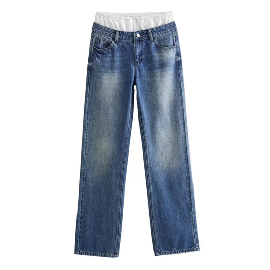 Damen - Jeans - Lässig, vielseitig, weites Bein, mittlere Taille - Denim