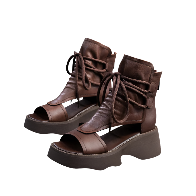 Damen - Sandalen - Wedges - Offene Zehenpartie - Echtes Leder - Sommer