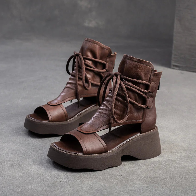 Damen - Sandalen - Wedges - Offene Zehenpartie - Echtes Leder - Sommer