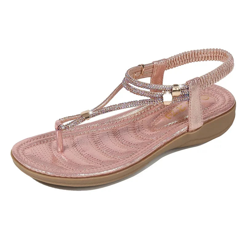 Damen-Sandalen-flacher Slipper-Knöchelriemen-Strass-Kautschuk-Sommer