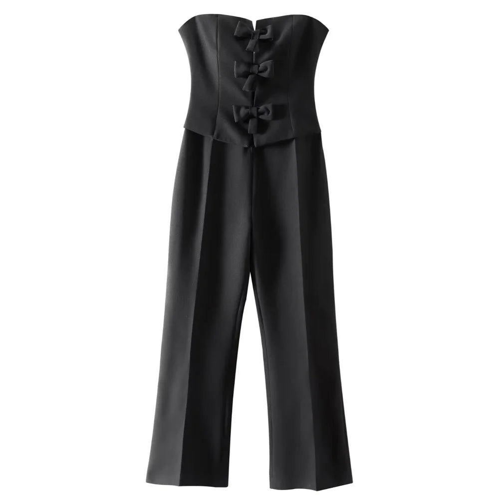 Damen - Jumpsuit - Lässig trägerlos BH Schleife - Slim Fit - Sommer