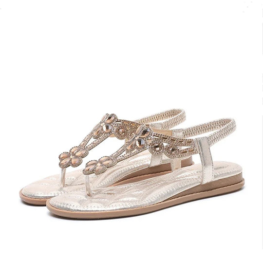 Damen-Sandalen-Rückenband-Strass-Flach-Gummi-Sommer