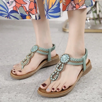 Damen - Sandalen - PU/Gummi - Bohemian Crystal - Flats - Sommer