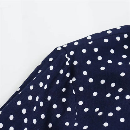 Damen - Kleid - Slim Fit Flip Kragen Lange Ärmel Polka Dot - Sommer