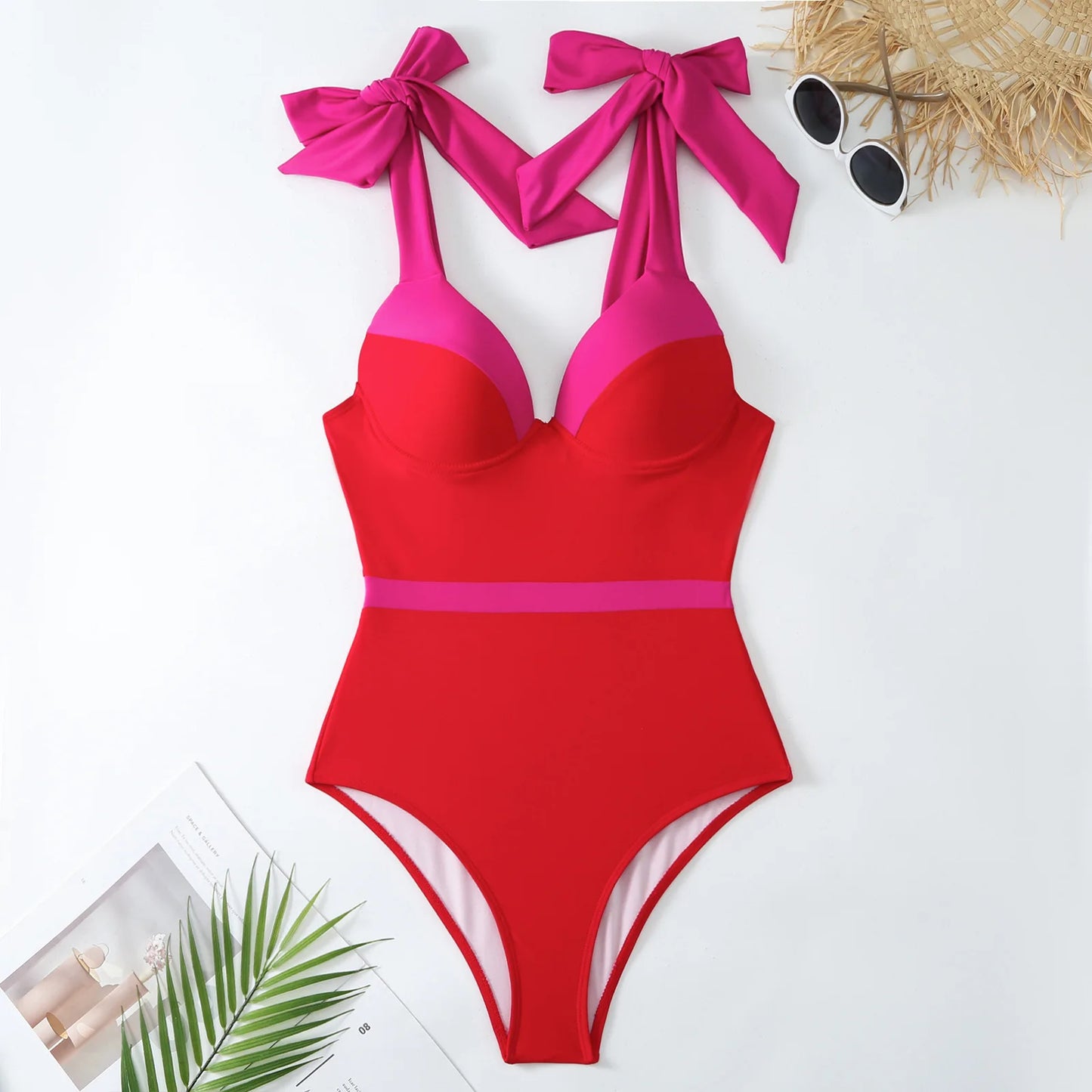 Damen-Bikini – Schultergurt, einfarbig, V-Ausschnitt – Sommer