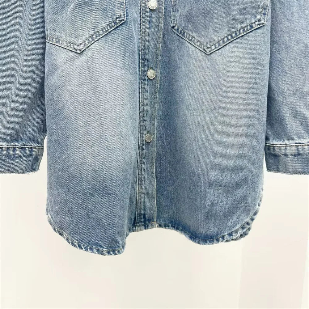 Damen - Jacke - Knob - Denim - Umlegekragen - Herbst