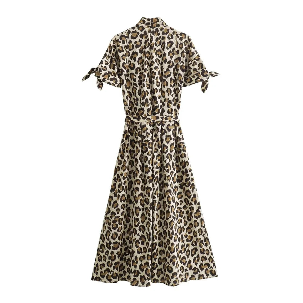 Damen - Maxikleid - Polyester - Animal Print - Kurzarm - Alle Jahreszeiten