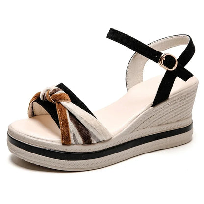 Damen - Sandalen -PU/Gummi - Keilabsatz - Fesselriemchen - Sommer