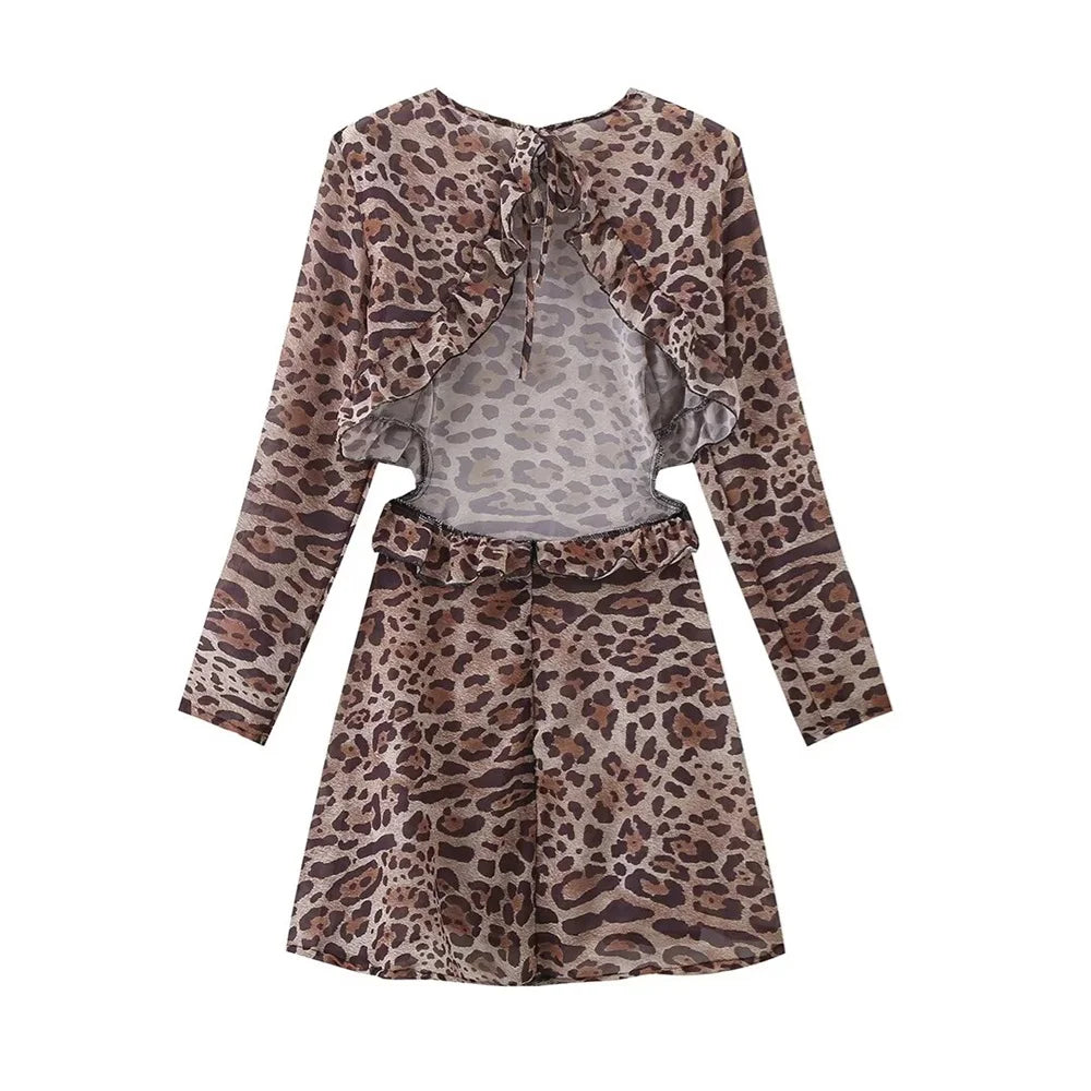 Damen - Kleid - Slim Fit Sexy Leopard Print Rückenausschnitt - Stylish