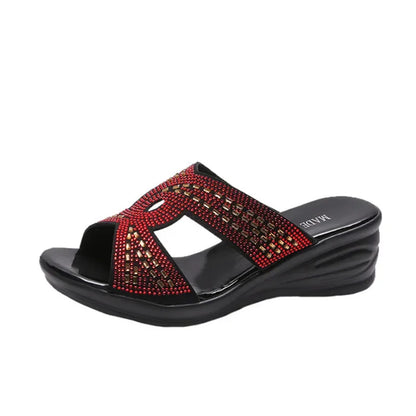 Damen-Sandalen- Bohème- Strass- offene Zehen- Gummi- Sommer