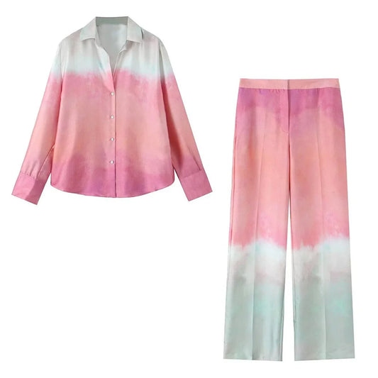 Damen - Hemd und Hose Set - Casual Langarm Tie-Dye