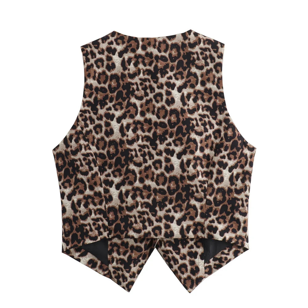 Frauen - V-Ausschnitt Leopardenmuster Tank Top Vest - Casual - Sommer