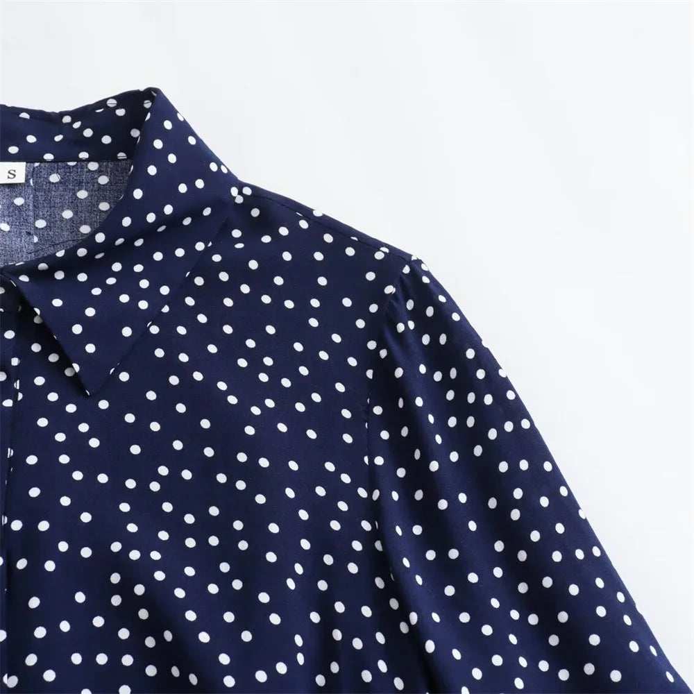 Damen - Kleid - Slim Fit Flip Kragen Lange Ärmel Polka Dot - Sommer