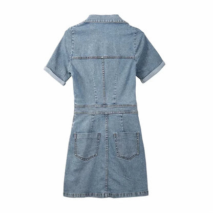 Damen - Minikleid - Polyester/Denim - Polo kurze Ärmel - Sommer