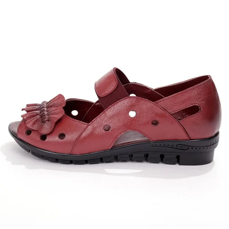 Damen - Sandalen - Echtleder/Gummi - Offene Zehenpartie - Sommer