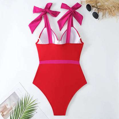 Damen-Bikini – Schultergurt, einfarbig, V-Ausschnitt – Sommer