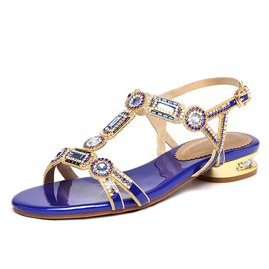 Damen-Sandalen-Strass-Knöchelriemen-Echtleder-Sommer