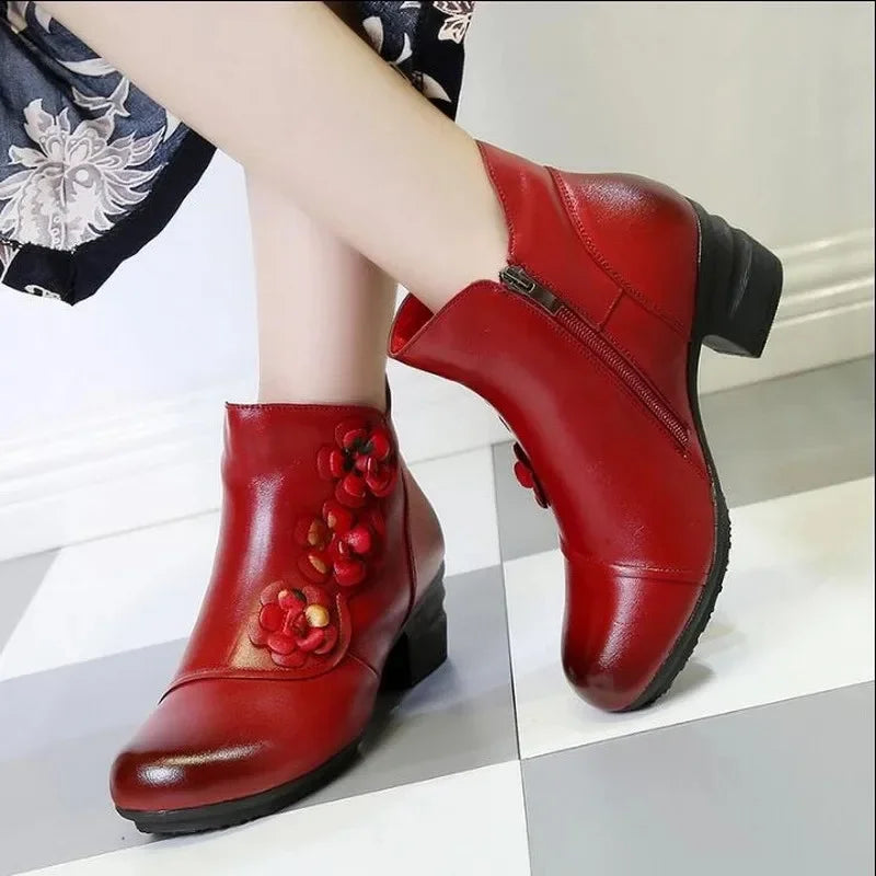 Damen- Schuhe- Retro Blumendekor Stiefel- Kunstleder- Sommer