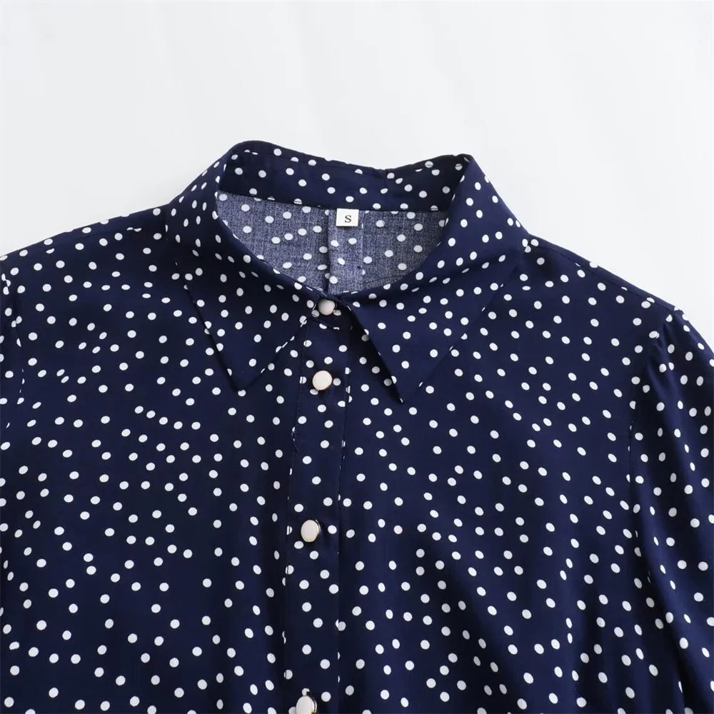 Damen - Kleid - Slim Fit Flip Kragen Lange Ärmel Polka Dot - Sommer