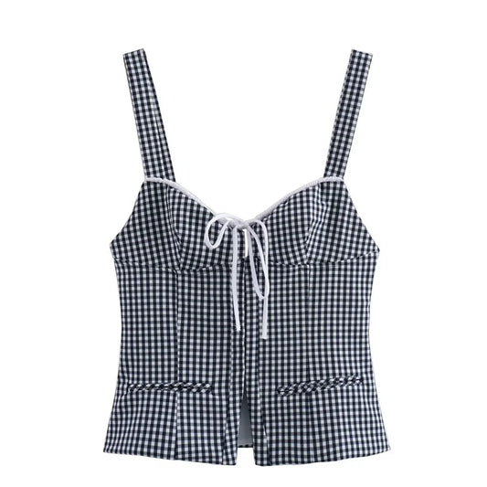 Damen - Tank Top - Enge Brust - Schleife - Crowscheck - Sommer