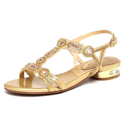 Damen-Sandalen-Strass-Knöchelriemen-Echtleder-Sommer