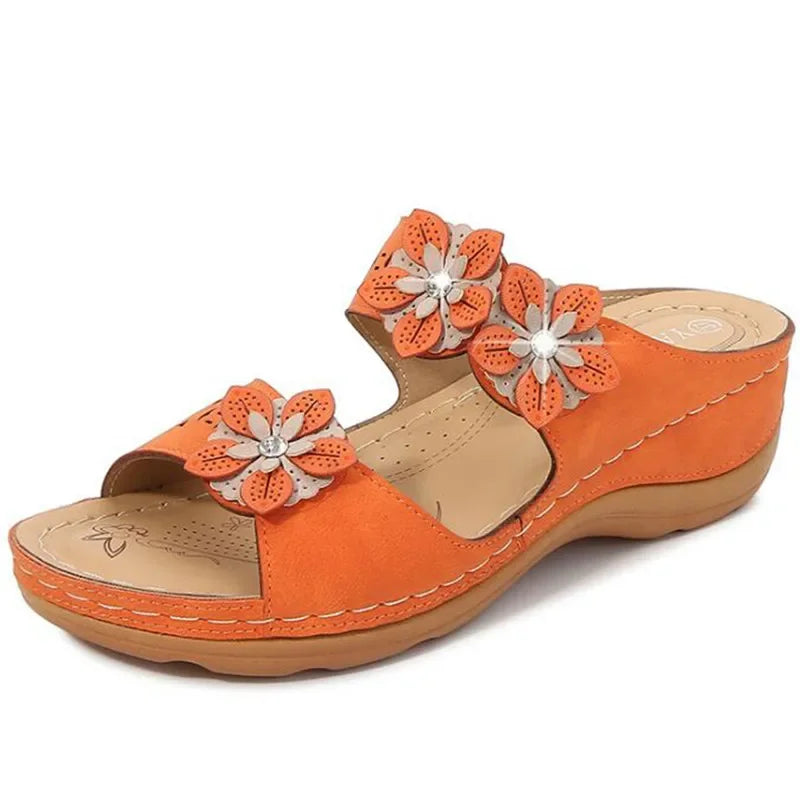 Damen-Sandalen- Blumendekor- Fußbett- Gummi- Sommer