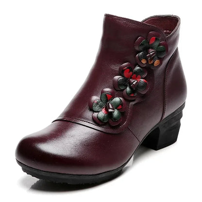 Damen- Schuhe- Retro Blumendekor Stiefel- Kunstleder- Sommer