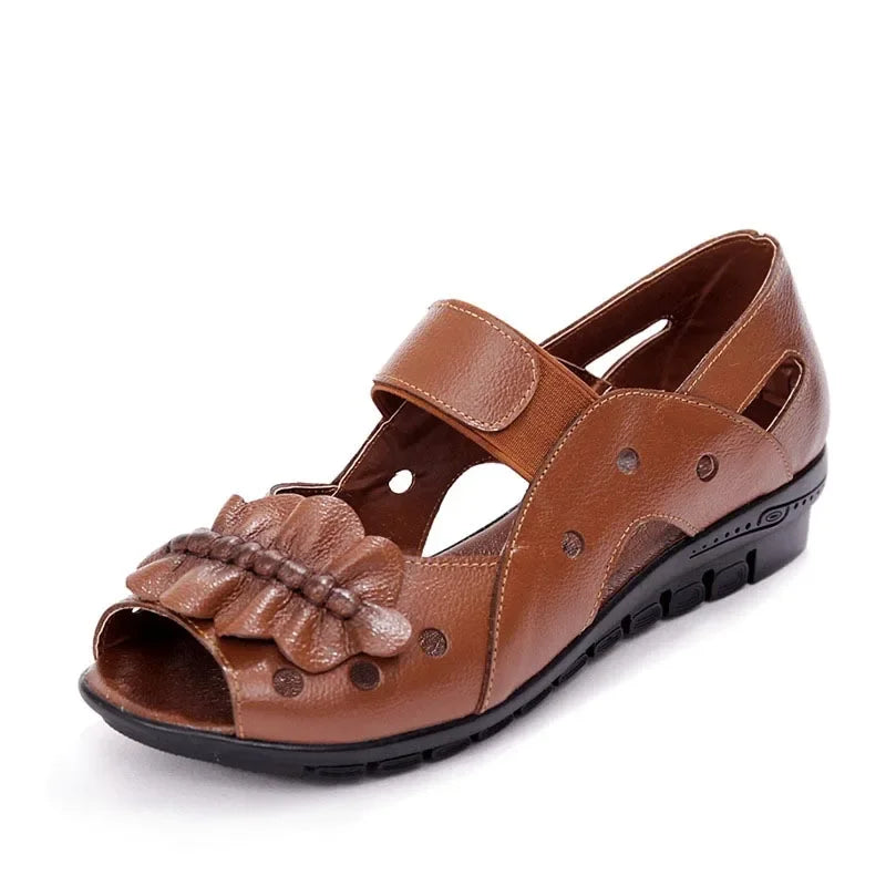 Damen - Sandalen - Echtleder/Gummi - Offene Zehenpartie - Sommer