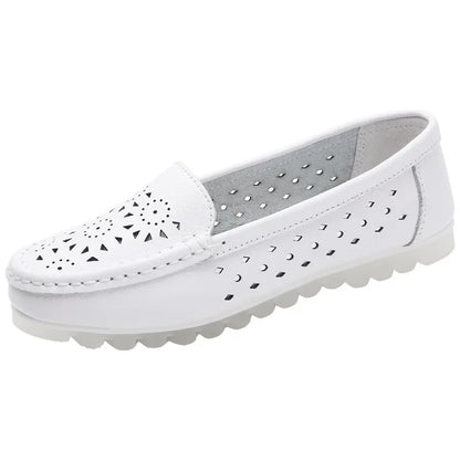 Damen-Schuhe-ausgehöhlt-flache Loafer-slip on-Kunstleder-Sommer