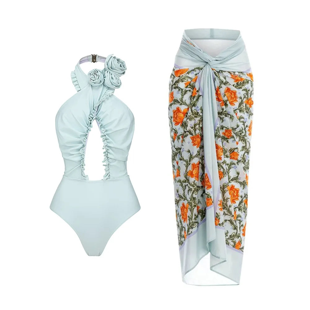 Damen- Bikini- ausgehöhlt- Blumenmuster- Elasthan- Sommer