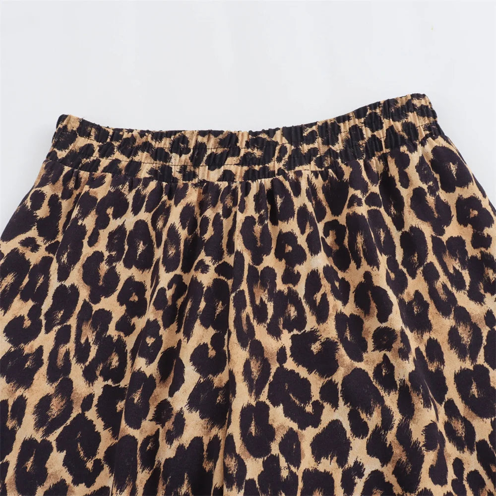 Damen-Outfit-Set-einer Schulter-Leopard-weite Hose-Sommer