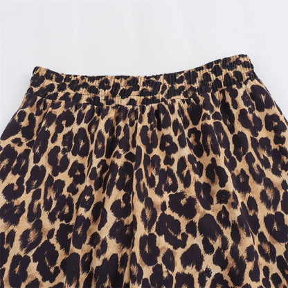 Damen-Outfit-Set-einer Schulter-Leopard-weite Hose-Sommer