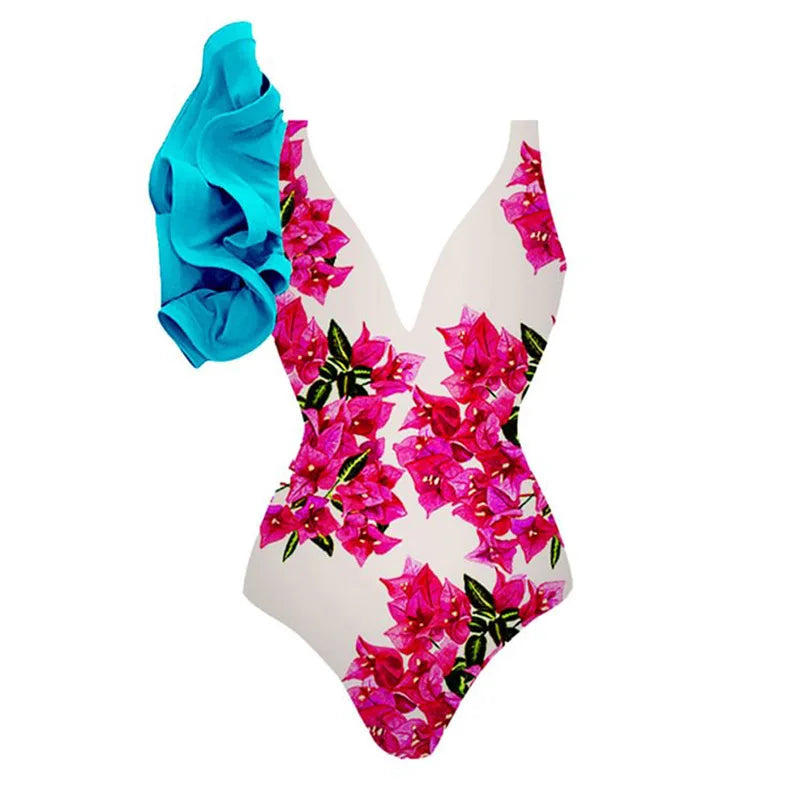 Damen- Bikini- eine Schulter Rüschen Design- bunt- Spandex- Sommer