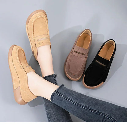 Damen - Schuhe - Rindsveloursleder - Loafer - Runde Spitze - Sommer