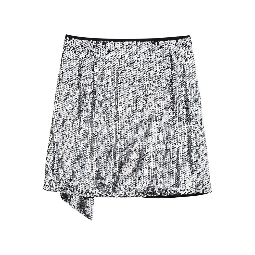 Damen-Rock-asymmetrisch-silberne Pailletten-Mini-Sommer